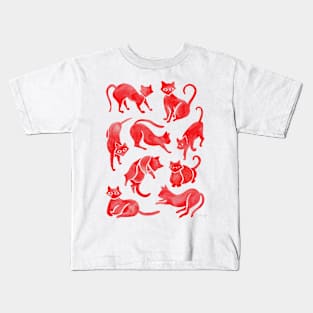 red cat positions Kids T-Shirt